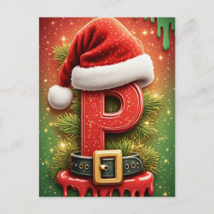 Cartão Postal Carta de Natal P Chapéu de Papai Noel Acentos de C
