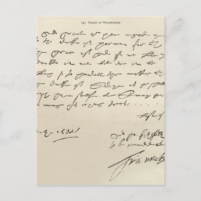 Cartão Postal Carta de Sir Francis Drake (Frente)