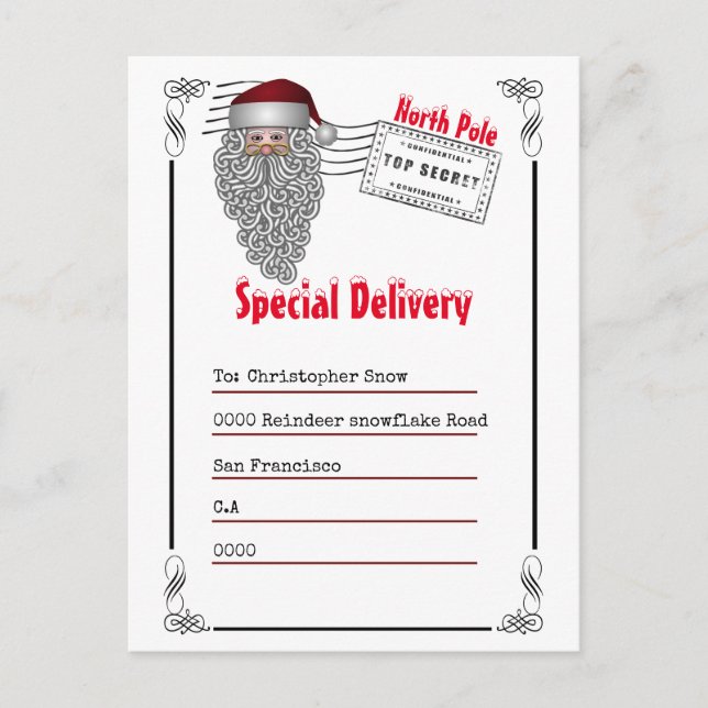 Cartão Postal Carta dos Papais noeis do Polo Norte às crianças (Frente)