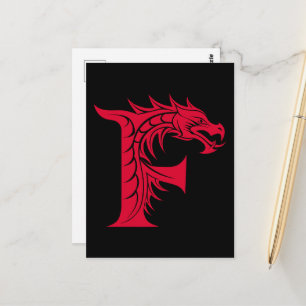 Cartão Postal Carta Estilizada com Dragão F, Alfabeto de Dragão,