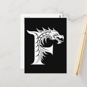 Cartão Postal Carta Estilizada com Dragão F, Alfabeto de Dragão,