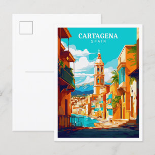 Cartão Postal Cartagena Espanha Vintage Art Viagem