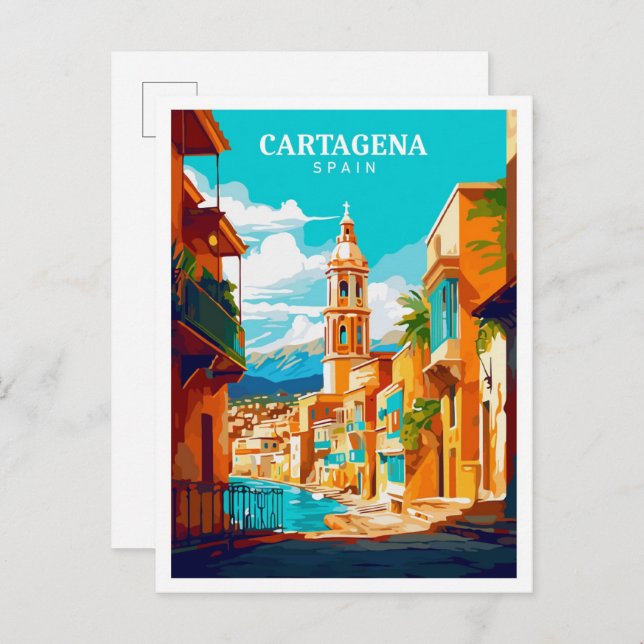 Cartão Postal Cartagena Espanha Vintage Art Viagem (Frente/Verso)