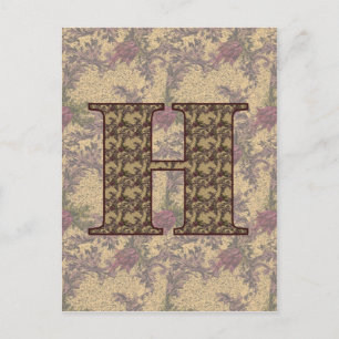 Cartão Postal Cartão-Cartão Floral H Elegante Inicial Monograma