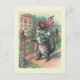 Cartão Postal "Cartão do gato do vintage do carteiro"