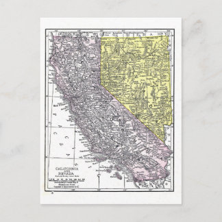 Cartão Postal Cartão: Mapa de Califórnia e de Nevada, 1921