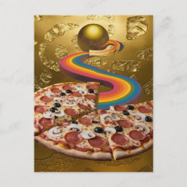Cartão Postal Cartão-postal Abstrato Pizza Rainbow Dourado Sci-f