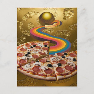 Cartão Postal Cartão-postal Abstrato Pizza Rainbow Dourado Sci-f