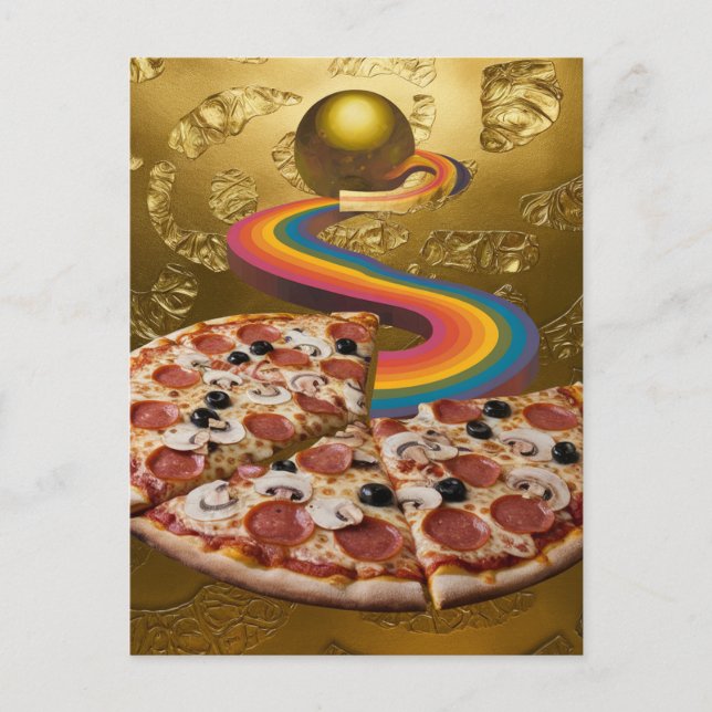 Cartão Postal Cartão-postal Abstrato Pizza Rainbow Dourado Sci-f (Frente)