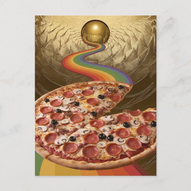 Cartão Postal Cartão-postal Abstrato Pizza Rainbow Dourado Sci-f (Frente)