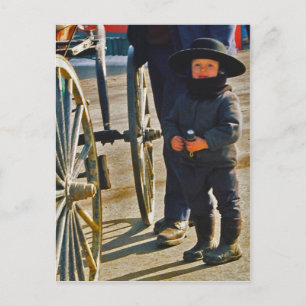 Cartão Postal Cartão-postal Amish Boy/Wagon Wheel