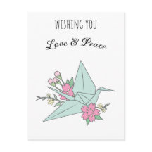 Cartão-postal "Amor e Paz" Origami Crane