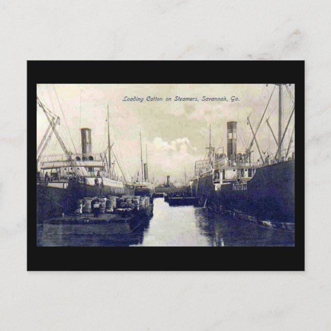 Cartão Postal Cartão-postal antigo, Loading Cotton, Savannah, Ge (Frente)