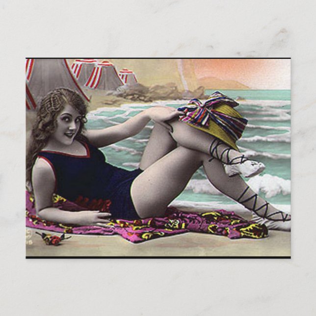 Cartão Postal Cartão-postal antigo - Menina perto do mar (Frente)