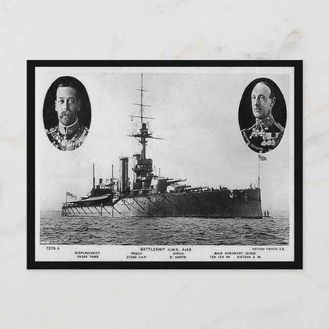 Cartão Postal Cartão-postal antigo - nave de batalha HMS Ajax (Frente)