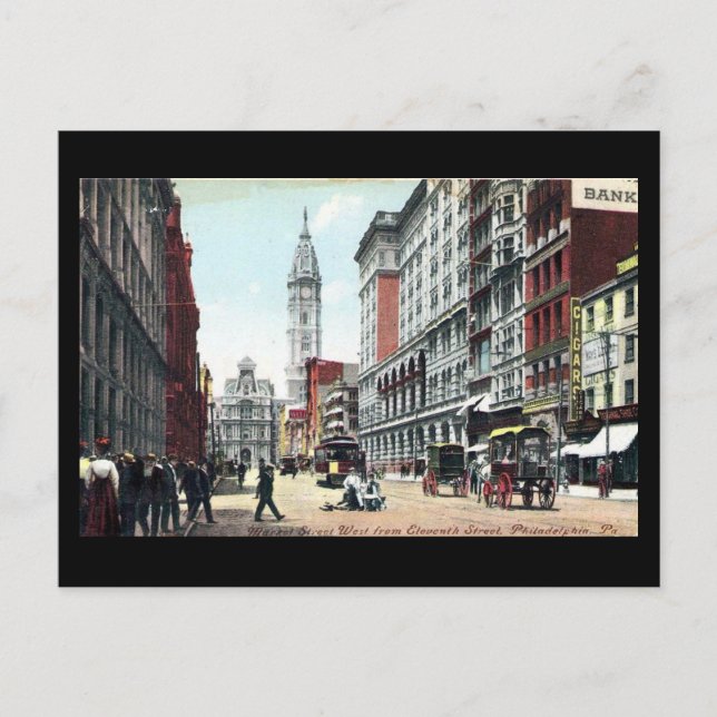 Cartão Postal Cartão-postal antigo, Rua de Mercado, Filadélfia,  (Frente)