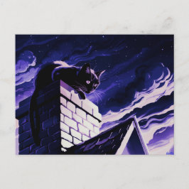 Cartão Postal Cartão-postal Black Cat on Chimney Design