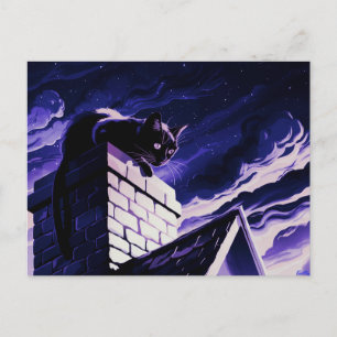 Cartão Postal Cartão-postal Black Cat on Chimney Design