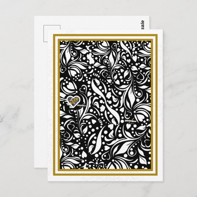 Cartão Postal Cartão-postal Black Paisley com Cotação de Vida -  (Frente/Verso)