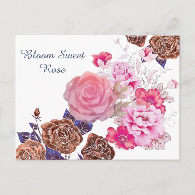 Cartão Postal Cartão-postal Bloom Sweet Rosa (Frente)