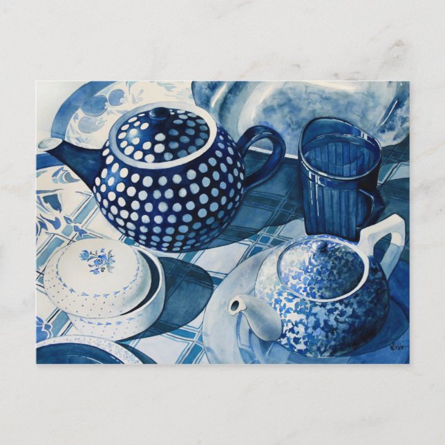 Cartão Postal Cartão-postal Blue China Dishes (Frente)