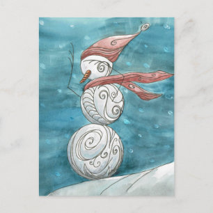 Cartão Postal Cartão-postal Blustery Snowman