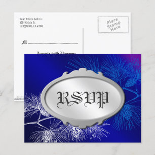 Cartão Postal Cartão-postal branco azul de feriado RSVP editáv