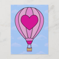 Cartão-postal com balão de ar quente cor-de-rosa