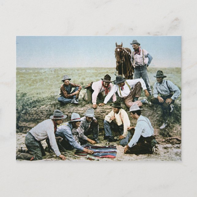 Cartão Postal Cartão-postal com imagens de vaqueiros a apostar e (Frente)