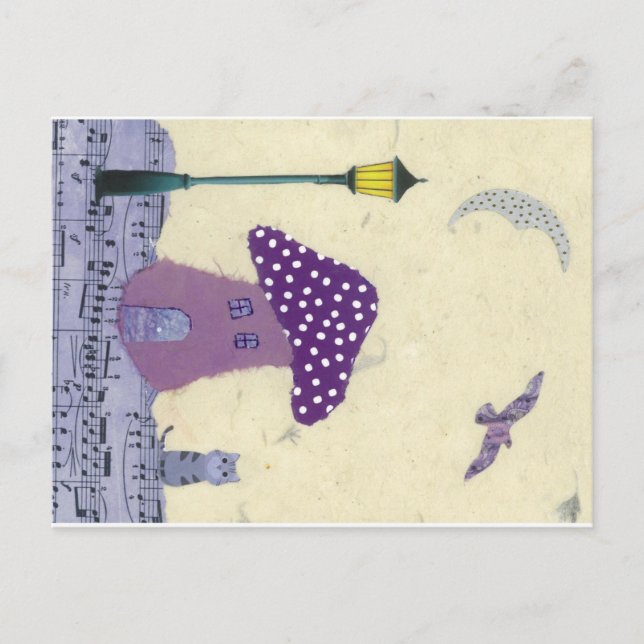 Cartão Postal Cartão-postal com Mushroom House, Posto Lamp, Gato (Frente)