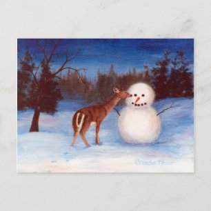 Cartão Postal Cartão-postal Curiosity Deer e Snowman
