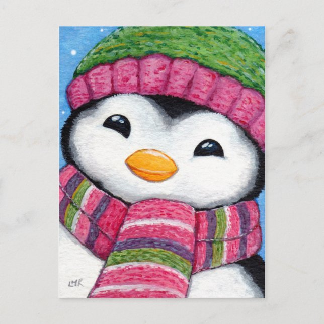 Cartão Postal Cartão-postal Cute Penguin Vestindo Chapéu e Scarf (Frente)