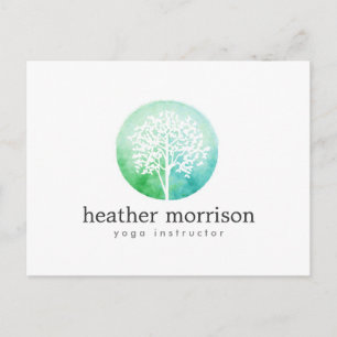 Cartão Postal Cartão-postal da árvore de aquarela Yoga e bem-e