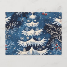 Cartão-postal da árvore de Natal Branco Azul