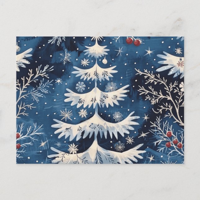 Cartão Postal Cartão-postal da árvore de Natal Branco Azul (Frente)