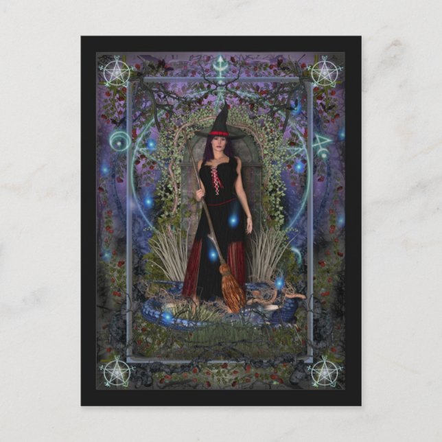 Cartão Postal Cartão-postal da bruxa - Bruxa-lua azul e Dragão (Frente)