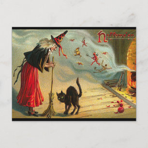 Cartão Postal Cartão-postal da bruxa do Halloween, Gato Negro, 
