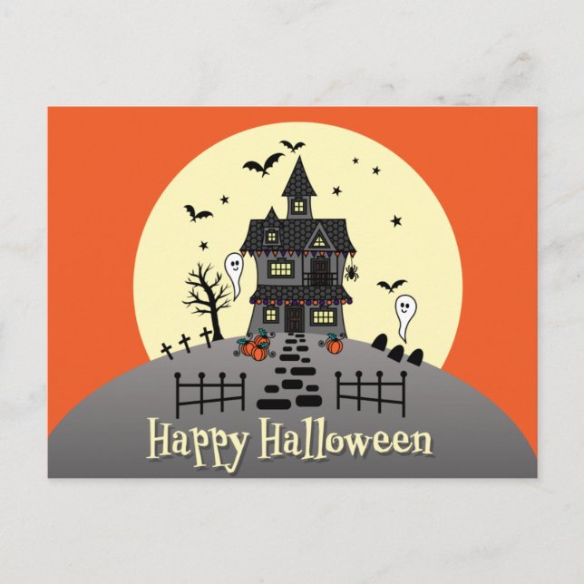Cartão Postal Cartão-postal da Casa Feliz das Bruxas Halloween (Frente)
