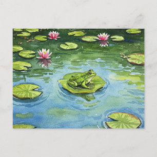 Cartão Postal Cartão-postal da Cena de Pond com Sapo de Aquarela