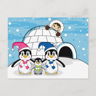 Cartão Postal Cartão-postal da família Penguin e Eskimo