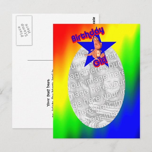 Cartão Postal Cartão-postal da garota de aniversário Dinossauro  (Frente/Verso)