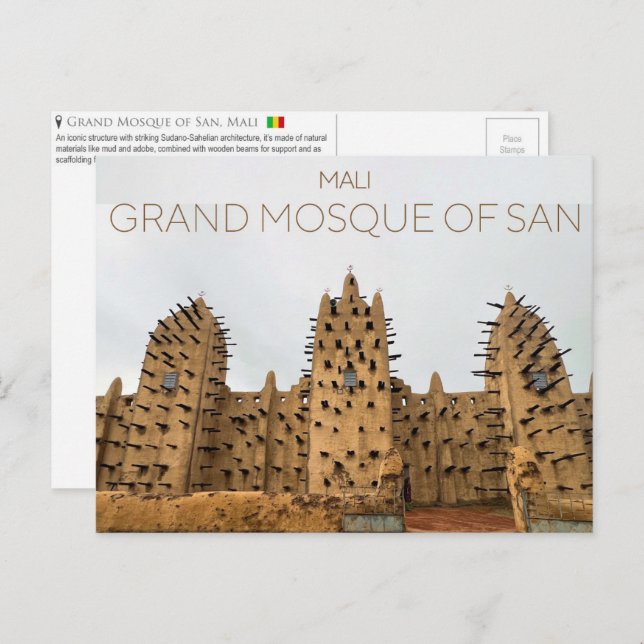 Cartão Postal Cartão-postal da Grande Mesquita de San, Mali (Frente/Verso)