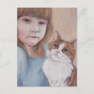 Cartão Postal Cartão-postal da Little Girl with Calico Cat