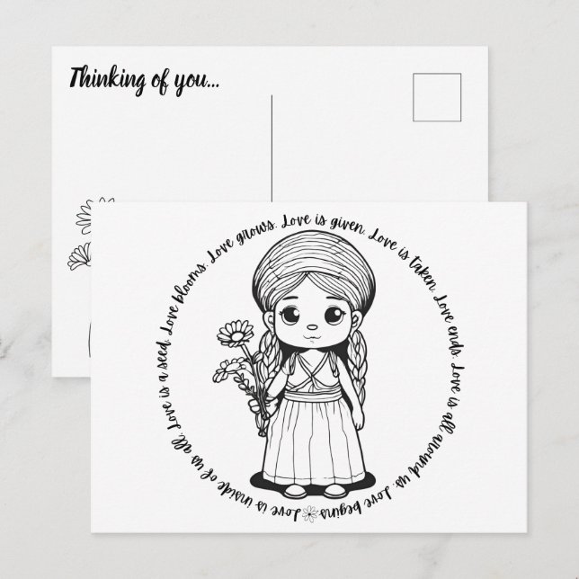 Cartão Postal Cartão-postal da menina da floresta com margaridas (Frente/Verso)