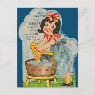 Cartão Postal Cartão-postal da Menina Lavadora Vintage dos anos