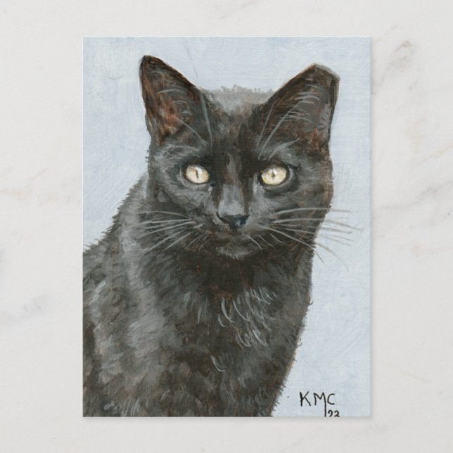 Cartão Postal Cartão-postal da minha pintura de um gato preto (Frente)