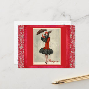 Cartão Postal Cartão-postal da moda francesa ArtDeco Red Flappe