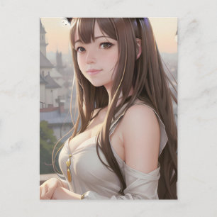 Cartão Postal Cartão-postal da Mulher Anime Bonita