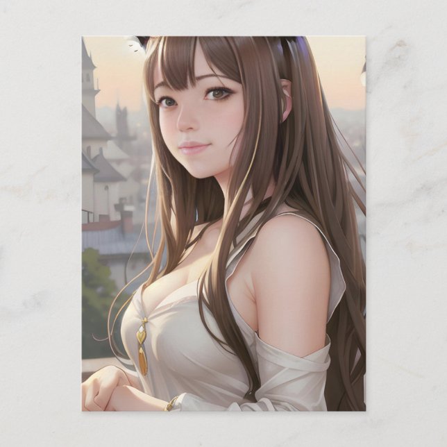 Cartão Postal Cartão-postal da Mulher Anime Bonita (Frente)