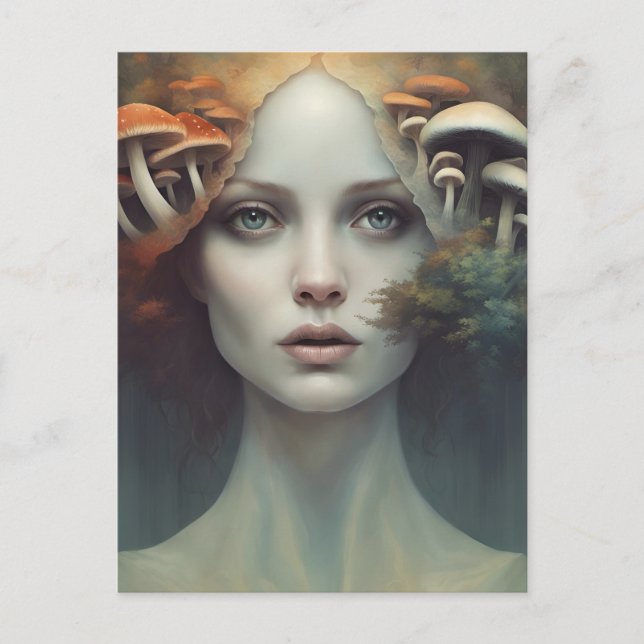 Cartão Postal Cartão-postal da Mulher do Cogumelo de outono (Frente)